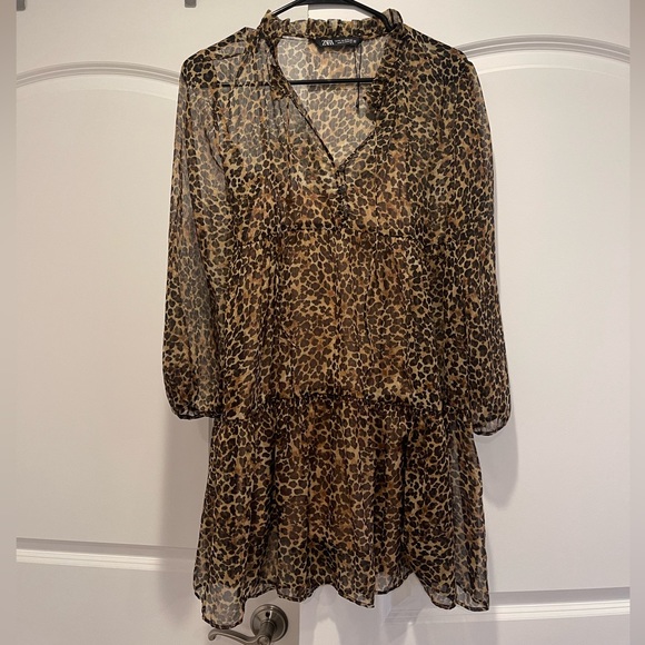 Zara Leopard Print Smock Dress Puff Sleeves Frame Leopard Dress